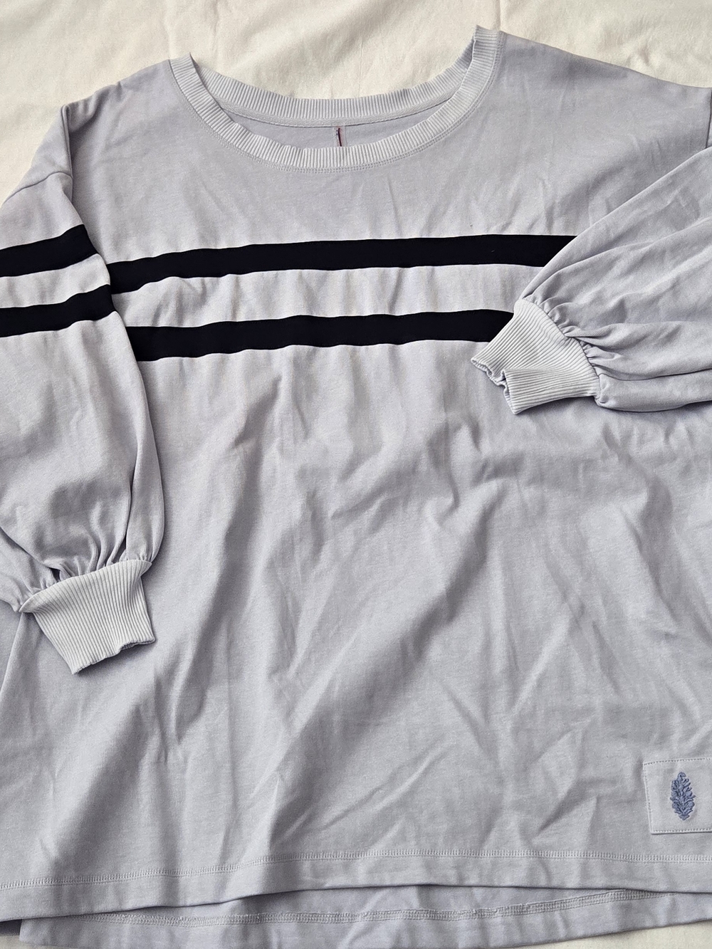 Women's Light Blue Long Sleeve Shirt with Black Stripes